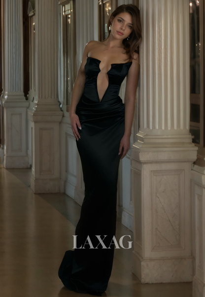 14734 - Sexy Strapless Low V-Neck Long Sheath Prom Evening Dress