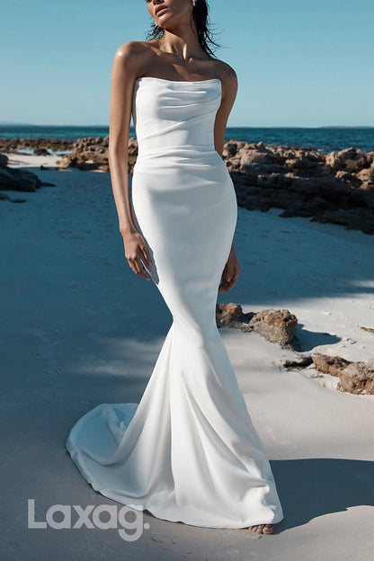 22862 - Strapless Draped Sleek Satin Elegant Mermaid Wedding Dress