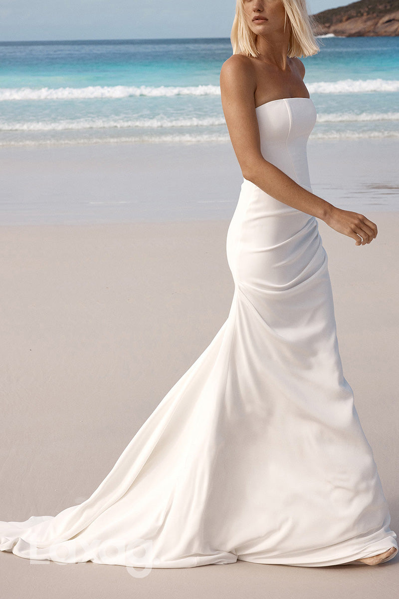 22943 - Strapless Draped Sleek Satin Elegant Mermaid Wedding Dress with Train