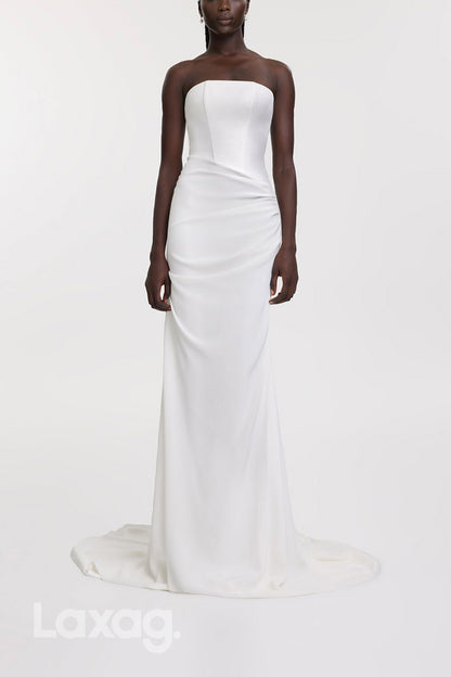 22943 - Strapless Draped Sleek Satin Elegant Mermaid Wedding Dress with Train