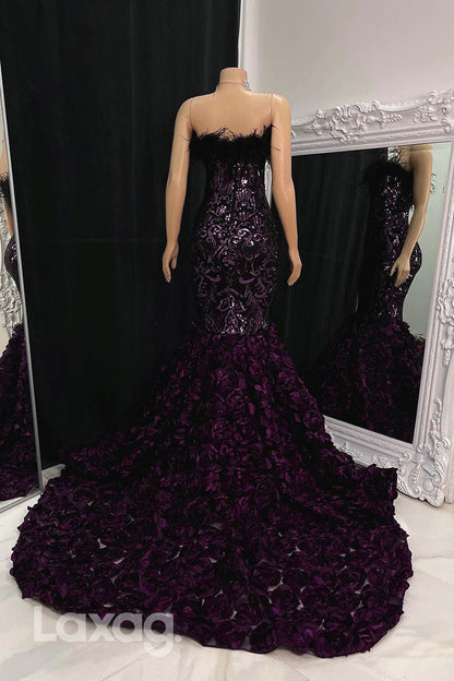 22583 - Strapless Sequins Mermaid Appliques Prom Dresses for Black Girl Slay