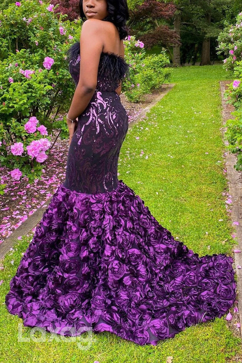 22583 - Strapless Sequins Mermaid Appliques Prom Dresses for Black Girl Slay