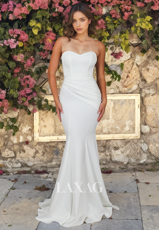 Strapless Sleek Satin Mermaid Elegant Wedding Dress with Train