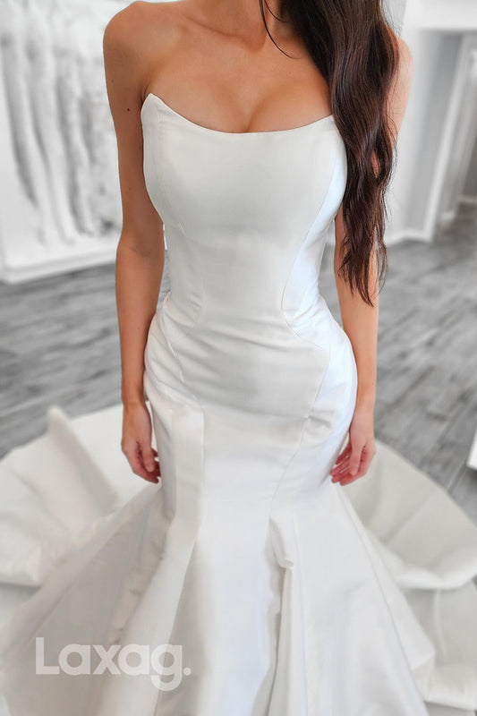 22365 - Strapless Sleek Satin Mermaid Wedding Dress with Train