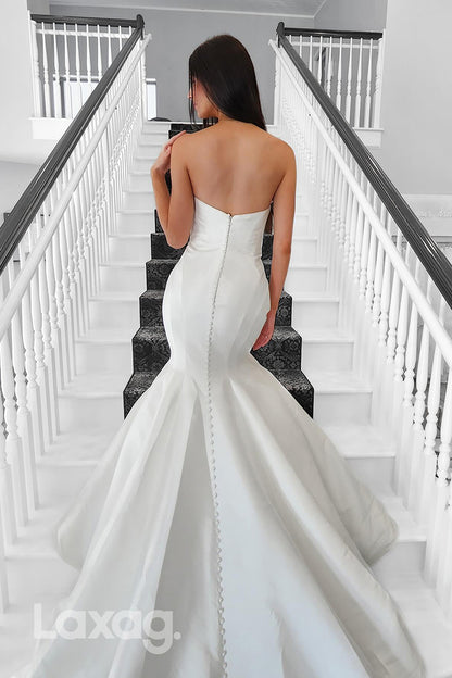 22365 - Strapless Sleek Satin Mermaid Wedding Dress with Train