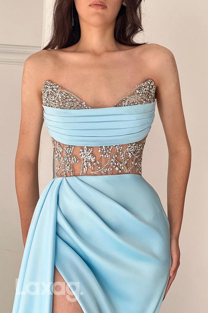 22326 - Strapless illusion Beaded Party Prom Formal Evening Dress with Slit