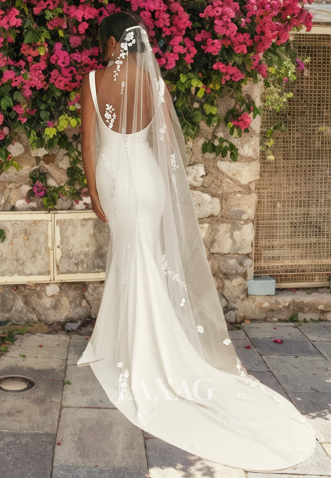 Straps Backless Sleek Satin Mermaid Elegant Wedding Dress with Train