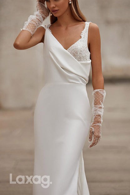 22865 - Straps Open Back Lace Sleek Satin Elegant Wedding Dress with Train