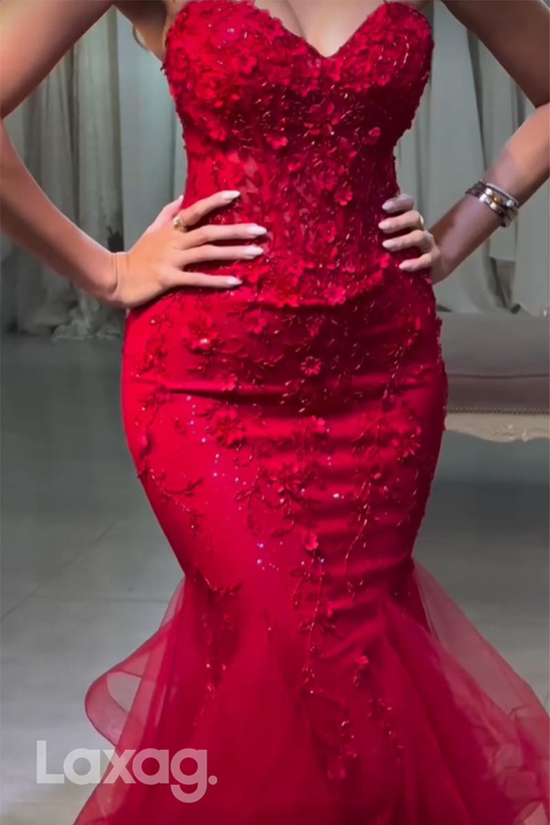 22340 - Sweetheart Appliques Tulle Mermaid Party Prom Formal Evening Dress
