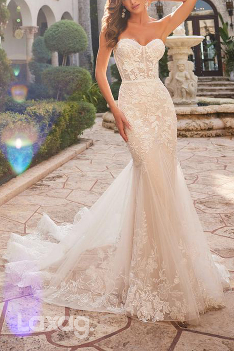 22606 - Sweetheart Appliques illusion Mermaid Wedding Dress with Train