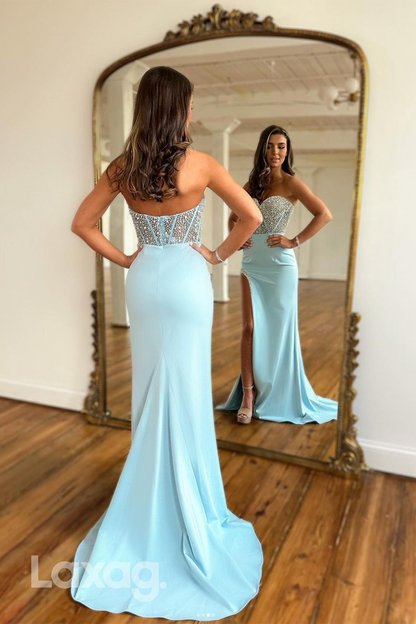 22299 - Sweetheart Beaded High Slit Mermaid Party Prom Formal Evening Dress