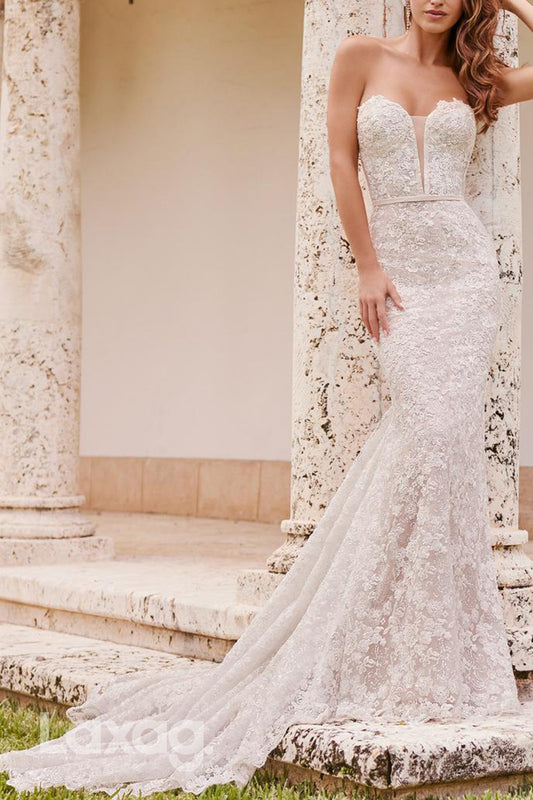 22591 - Sweetheart Lace Appliques Mermaid Wedding Dress with Train