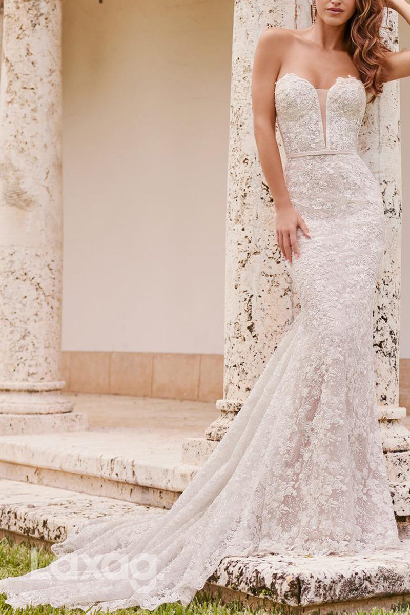 22591 - Sweetheart Lace Appliques Mermaid Wedding Dress with Train