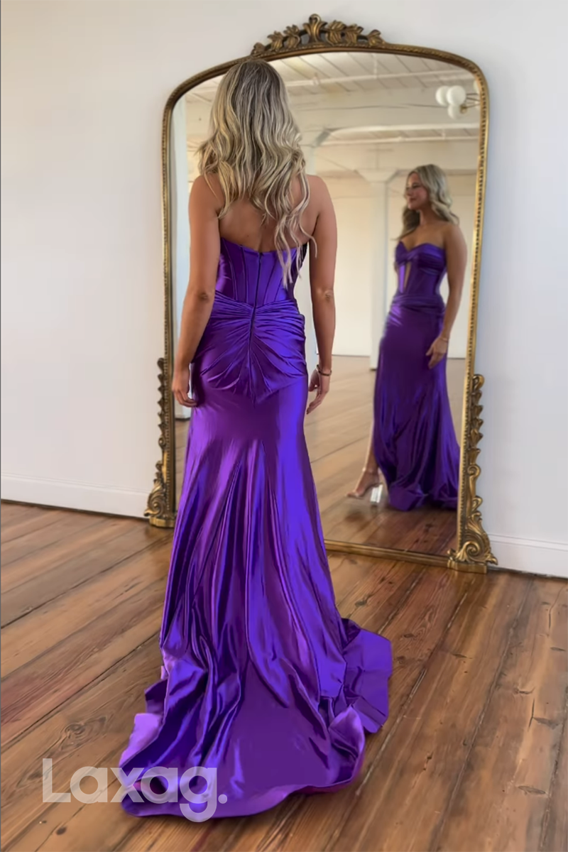 22478 - Sweetheart Sleek Satin High Slit Mermaid Party Prom Formal Evening Dresses