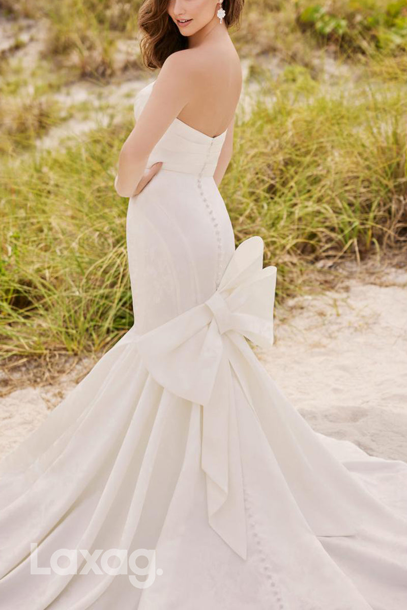 22597 - Sweetheart Sleek Satin Mermaid Wedding Dress with Train