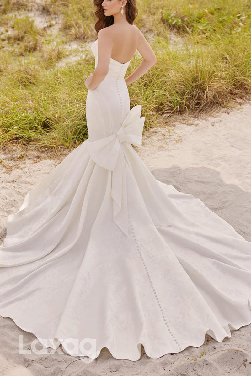 22597 - Sweetheart Sleek Satin Mermaid Wedding Dress with Train