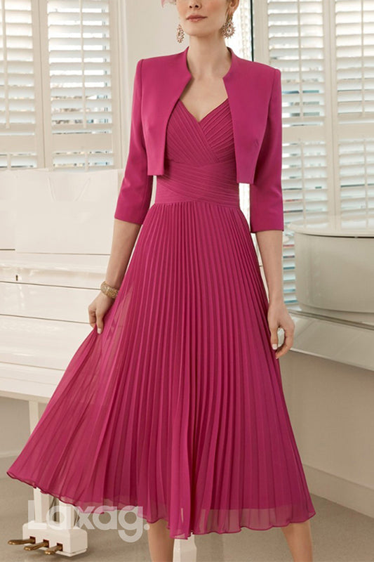 22751 - Two-Piece Suit A-Line V-Neck Quarter Sleeves Mother Of the Bride Dress