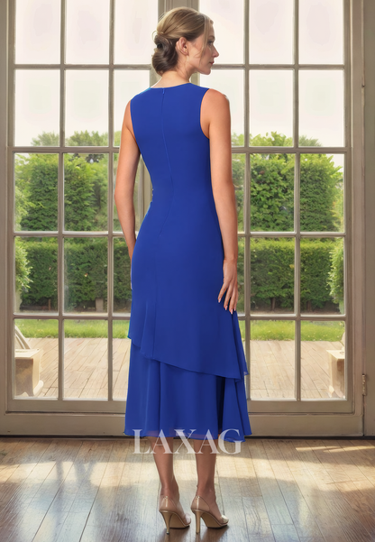 Two-Piece Suit Round Tiered Chiffon Tea-Length Mother Of the Bride Dress