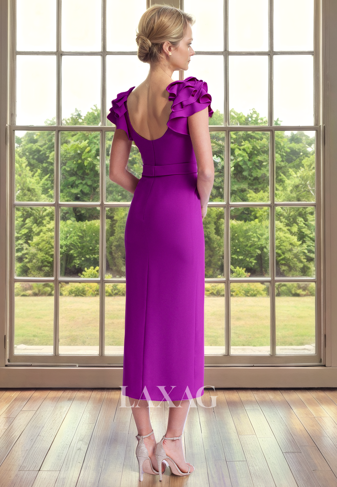 V-Neck Cap Sleeves Sleek Satin Ankle-Length Mother of the Bride Dress with Slit