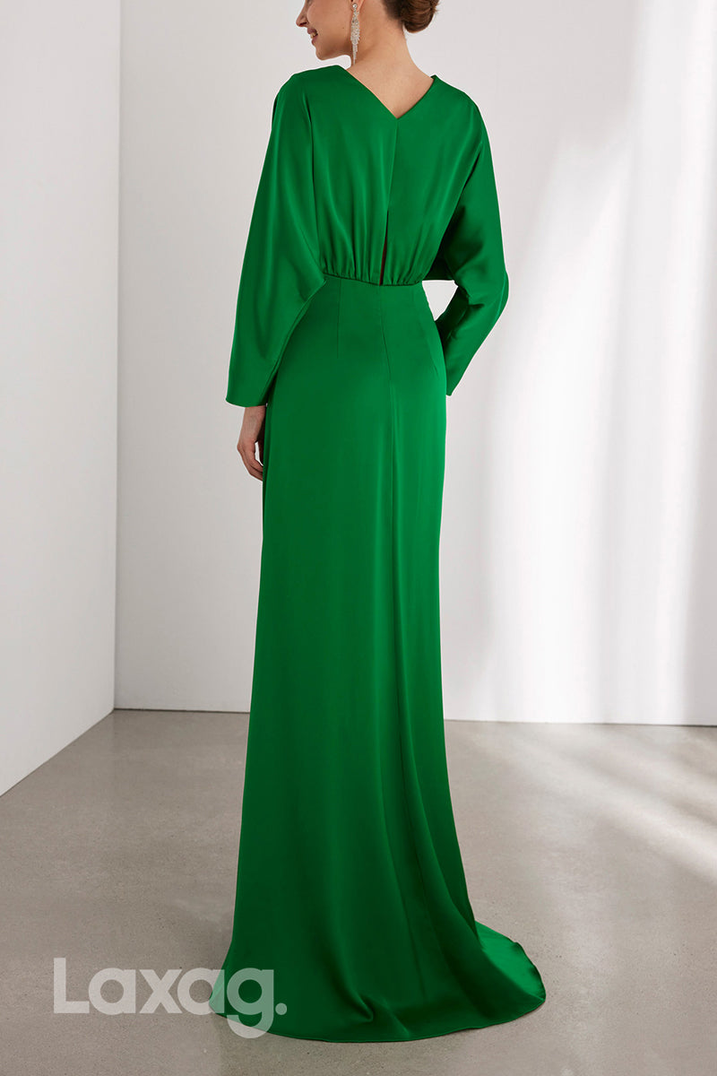 22794 - V-Neck Long Sleeves Cocktail Party Formal Evening Dress with Slit