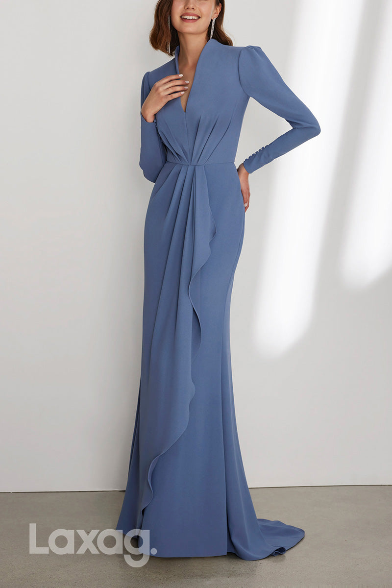 22958 - V-Neck Long Sleeves Cocktail Party Formal Evening Dress with Train