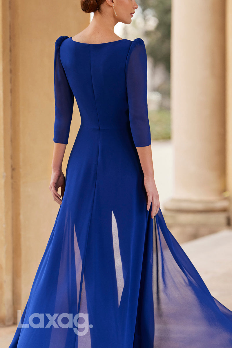 23011 - V-Neck Quarter Sleeves PantSuit Floor-Length Chiffon Mother Of the Bride Dress