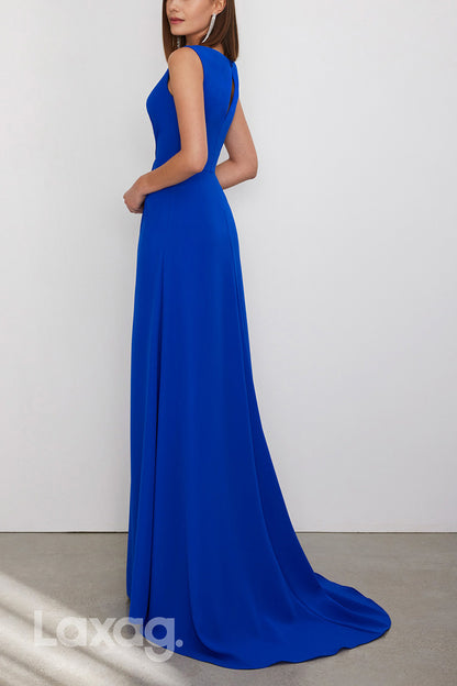 22972 - V-Neck Sleeveless Cocktail Party Formal Evening Dress with Slit and Train