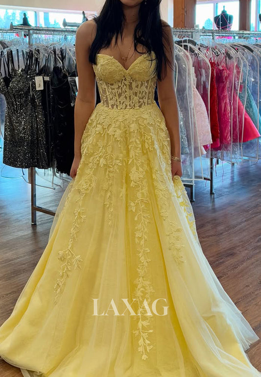 Sweetheart Sleeveless Pleated Tulle A-Line Prom Dress Off-Shoulder Beaded Lace Applique Party Gowns