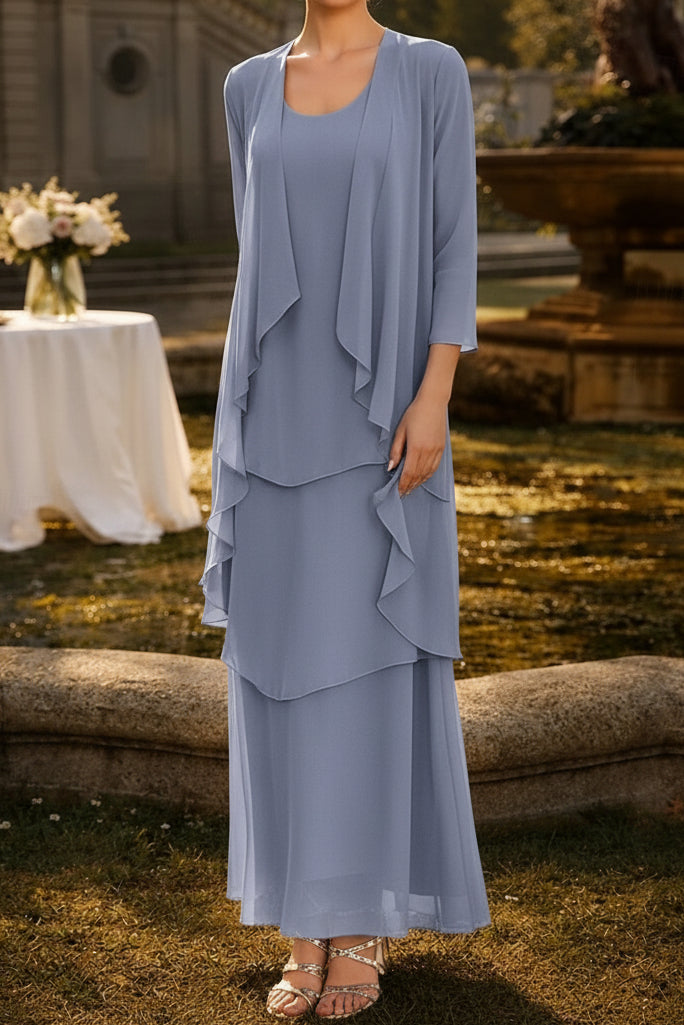 Tiered Maxi Dress with Matching 3/4 Sleeve Jacket