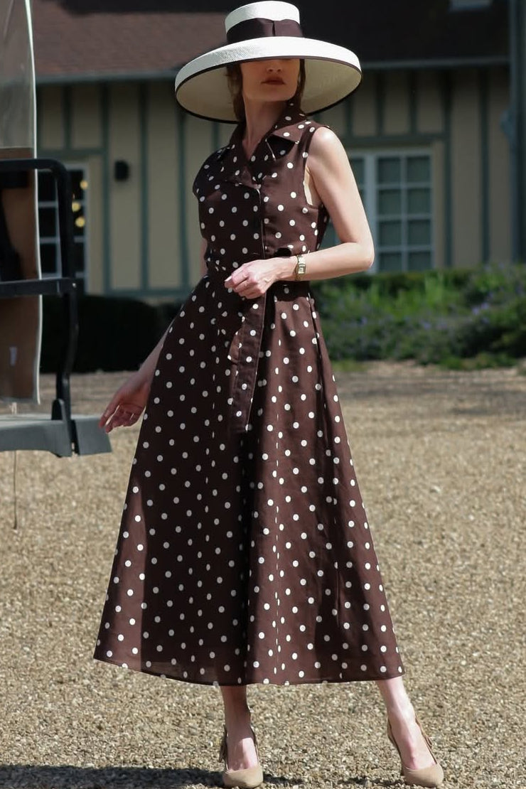 Vintage Inspired Sleeveless Midi Shirt Dress