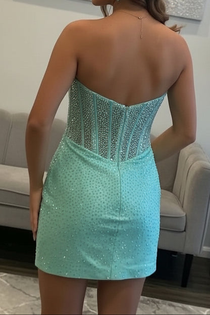 Strapless Rhinestone Corset Bodycon Mini Dress