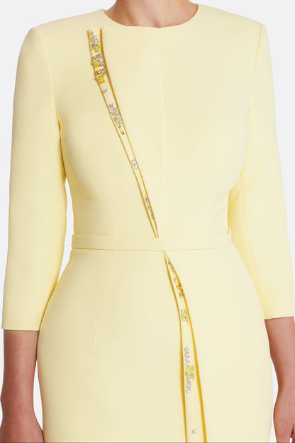 Embellished Column Gown with 3/4 Sleeves