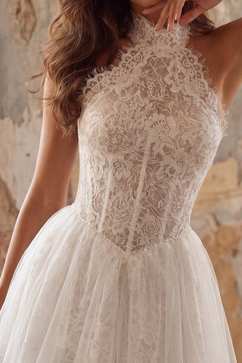 Halter Neck Lace Corset A-Line Wedding Dress