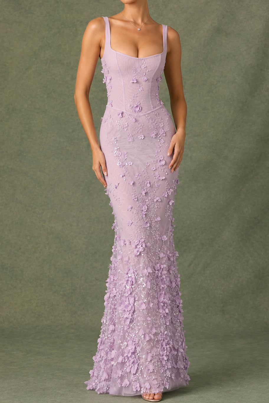 3D Floral Sequin Corset Mermaid Gown