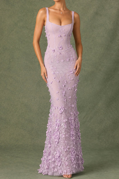 3D Floral Sequin Corset Mermaid Gown