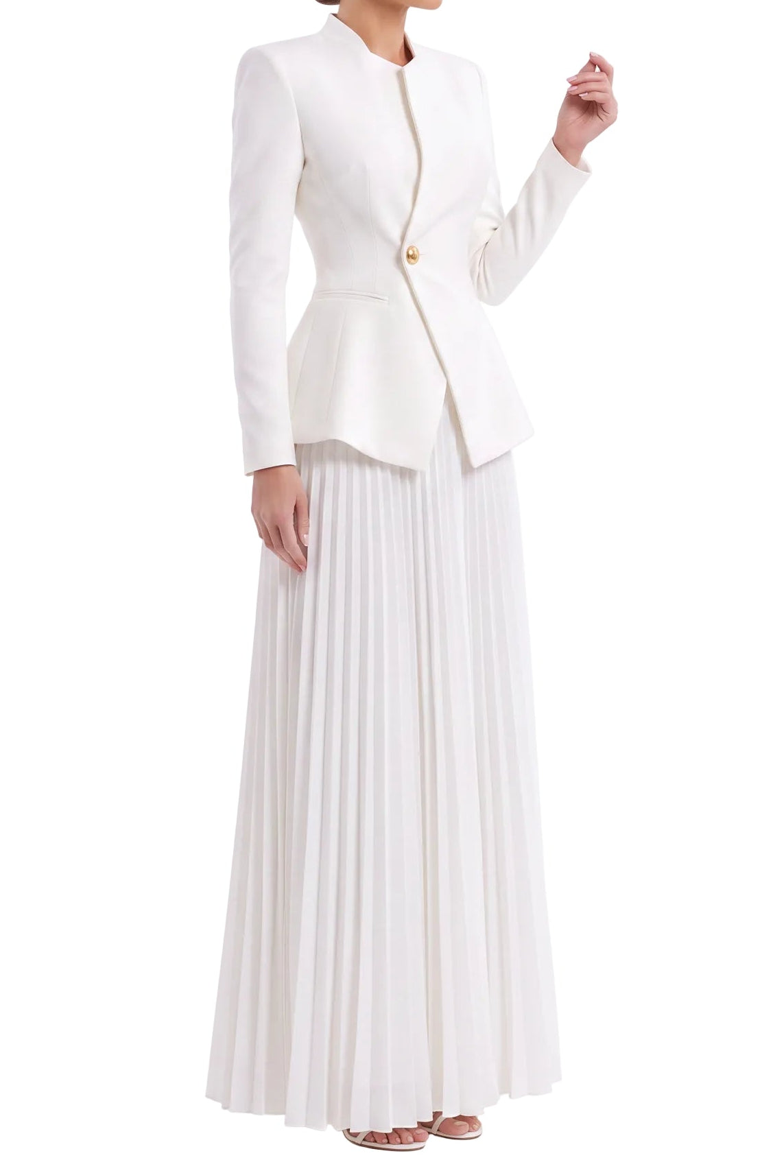 Fitted Peplum Jacket & Pleated Maxi Skirt Set