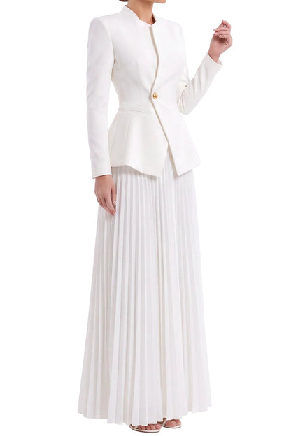 Fitted Peplum Jacket & Pleated Maxi Skirt Set