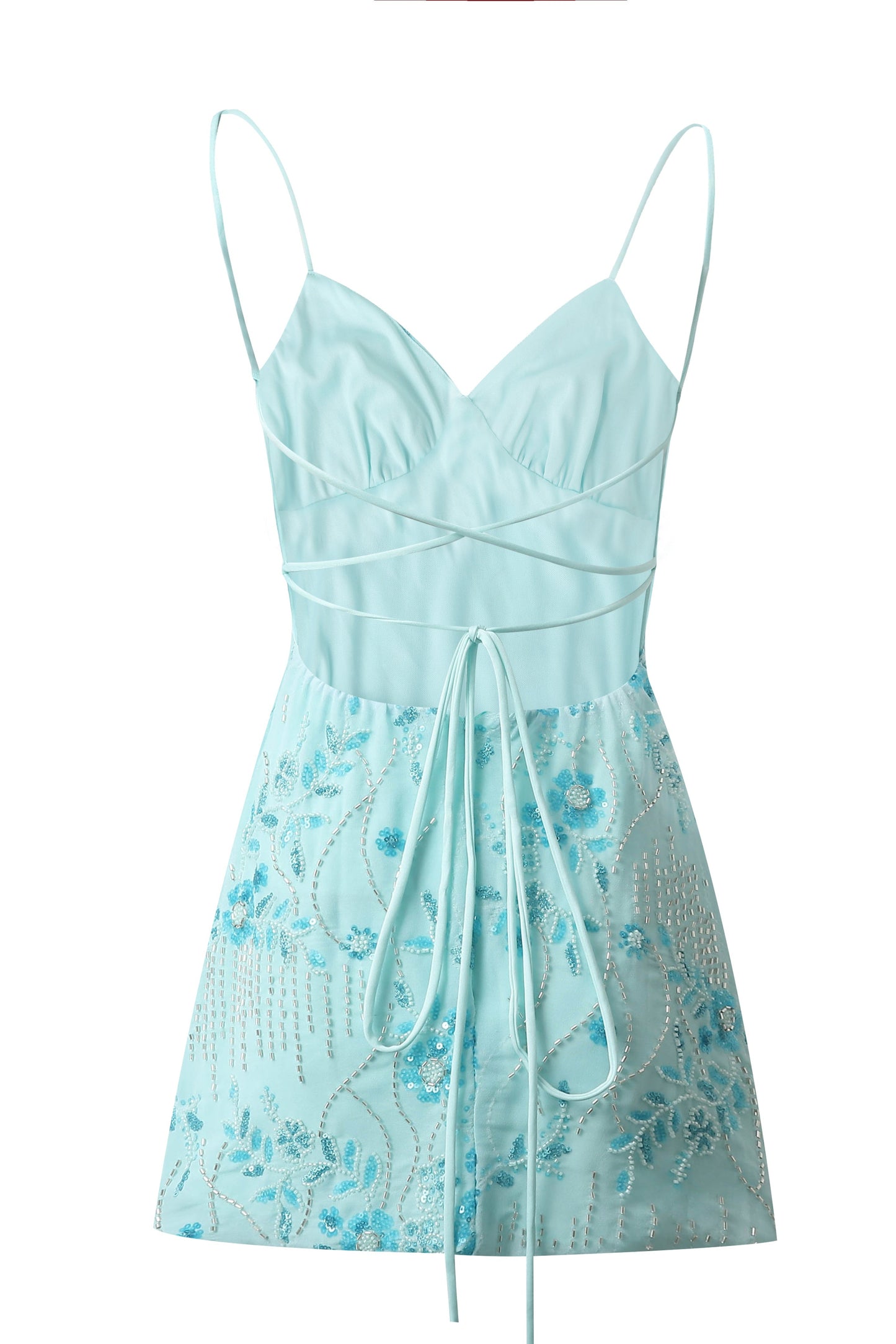 Beaded Floral Slip Dress with Open Tie Back