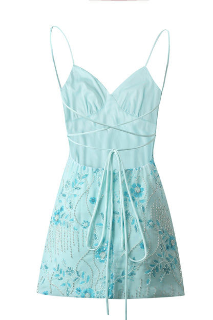 Beaded Floral Slip Dress with Open Tie Back