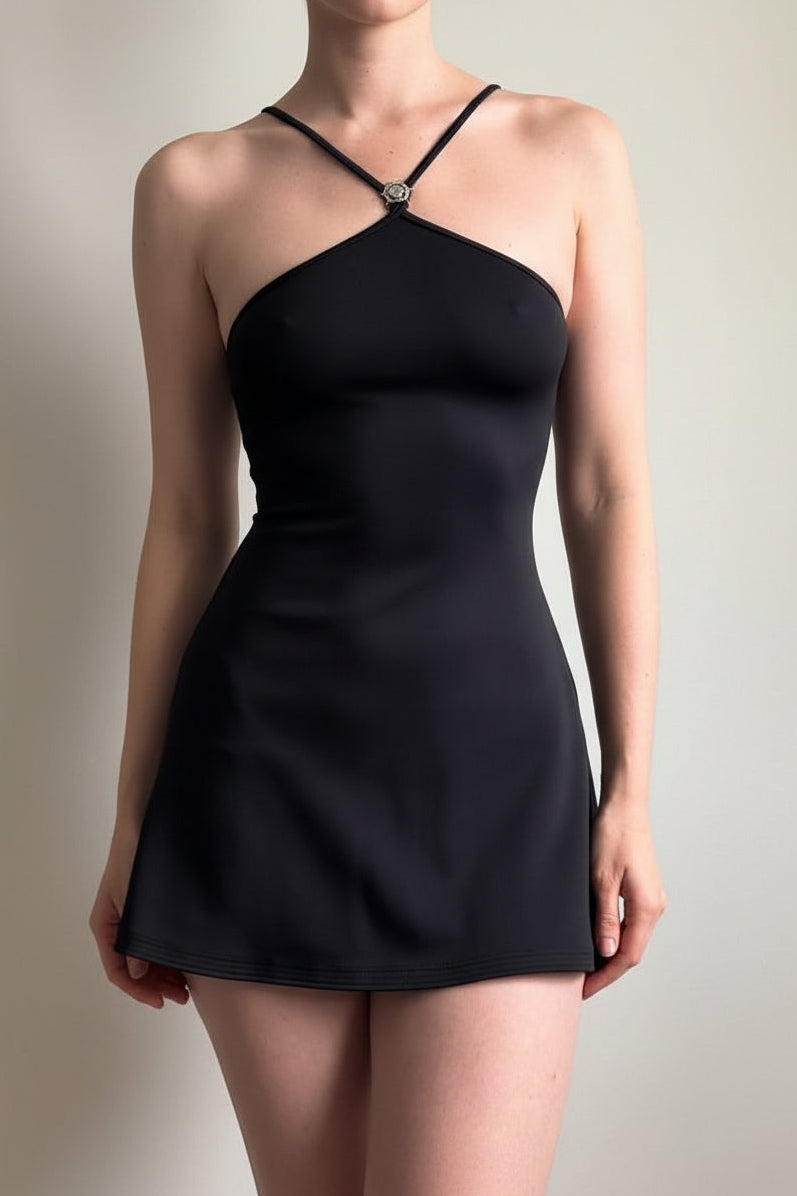 Crossover Halter Neck Fit and Flare Mini Dress