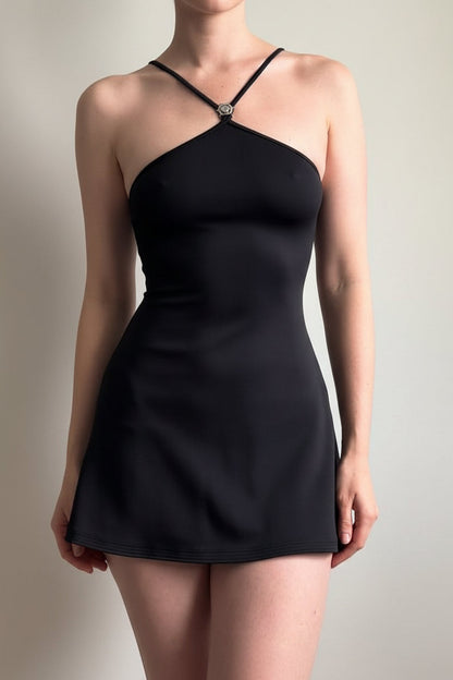 Crossover Halter Neck Fit and Flare Mini Dress