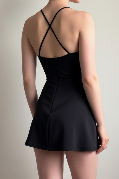 Crossover Halter Neck Fit and Flare Mini Dress