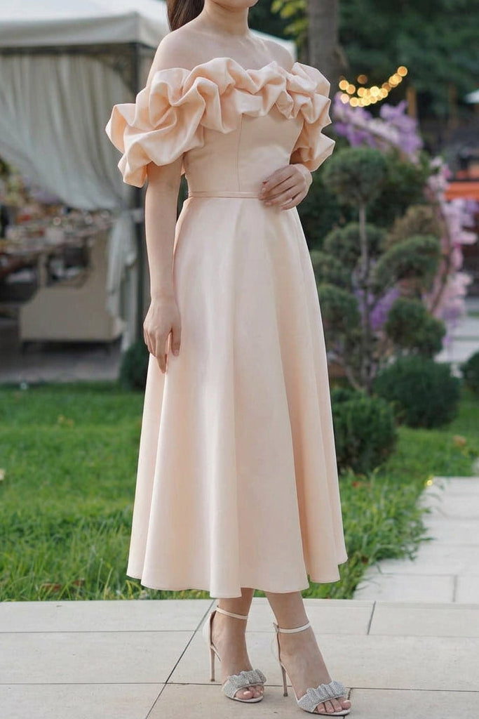 Off-the-Shoulder Ruffle A-Line Midi Dress