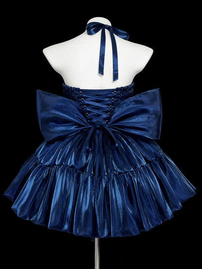Strapless Satin Mini Dress with Lace-Up Corset Back