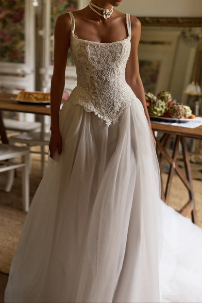 Embroidered Corset Tulle A-Line Wedding Dress