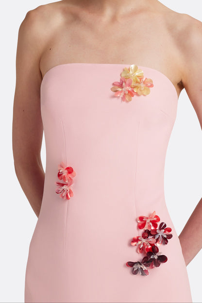 Strapless Column Gown with Floral Appliques