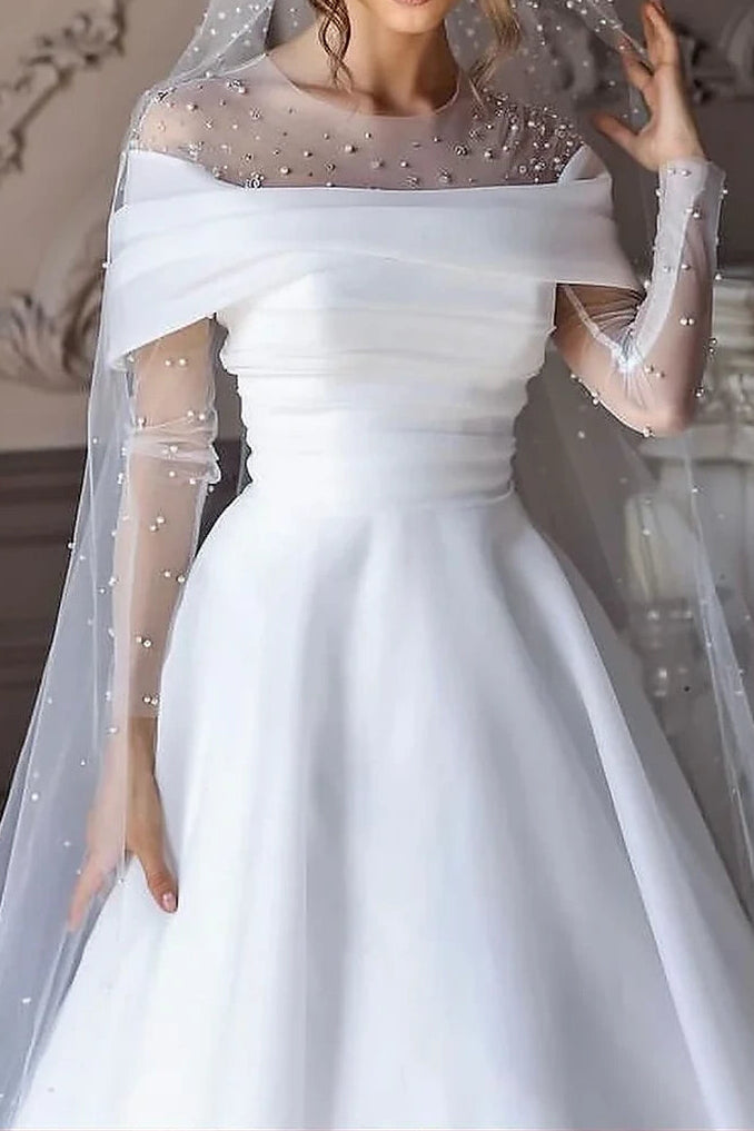Pearl Illusion Off-the-Shoulder Satin Wedding Dress