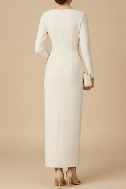 Floral Applique Long Sleeve Sheath Gown