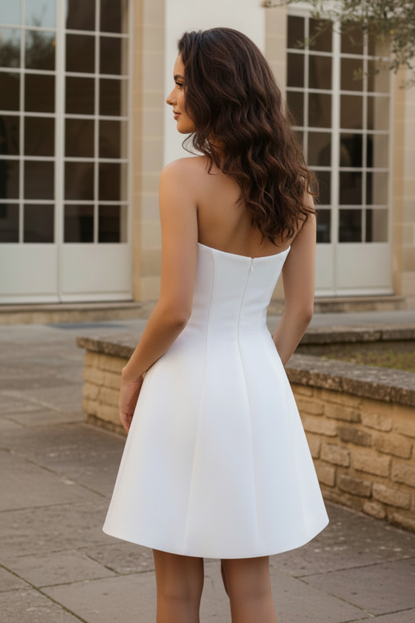 Strapless A-Line Mini Dress with 3D Rosettes