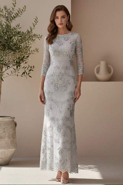 Elegant Beaded Sheath Evening Gown with 3/4 Sleeves